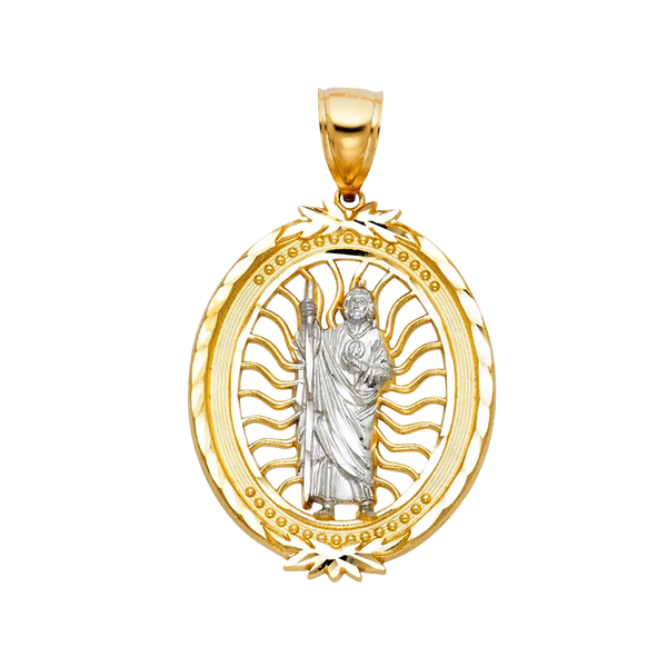 San Judas with CZ Pendant - 14k Two Tone Gold