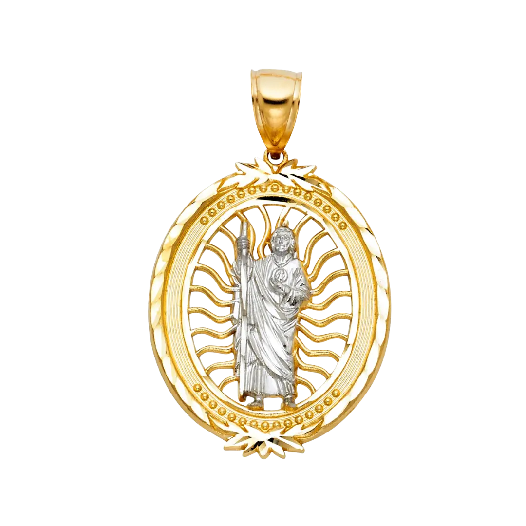 San Judas with CZ Pendant - 14k Two Tone Gold