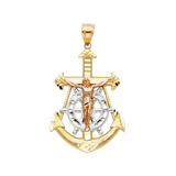 Mariner Cross Anchor Pendant - 14k Tri Color Gold