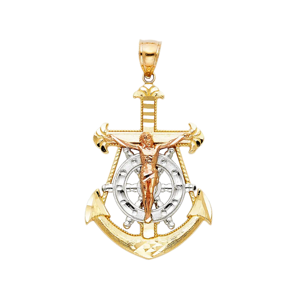 Mariner Cross Anchor Pendant - 14k Tri Color Gold