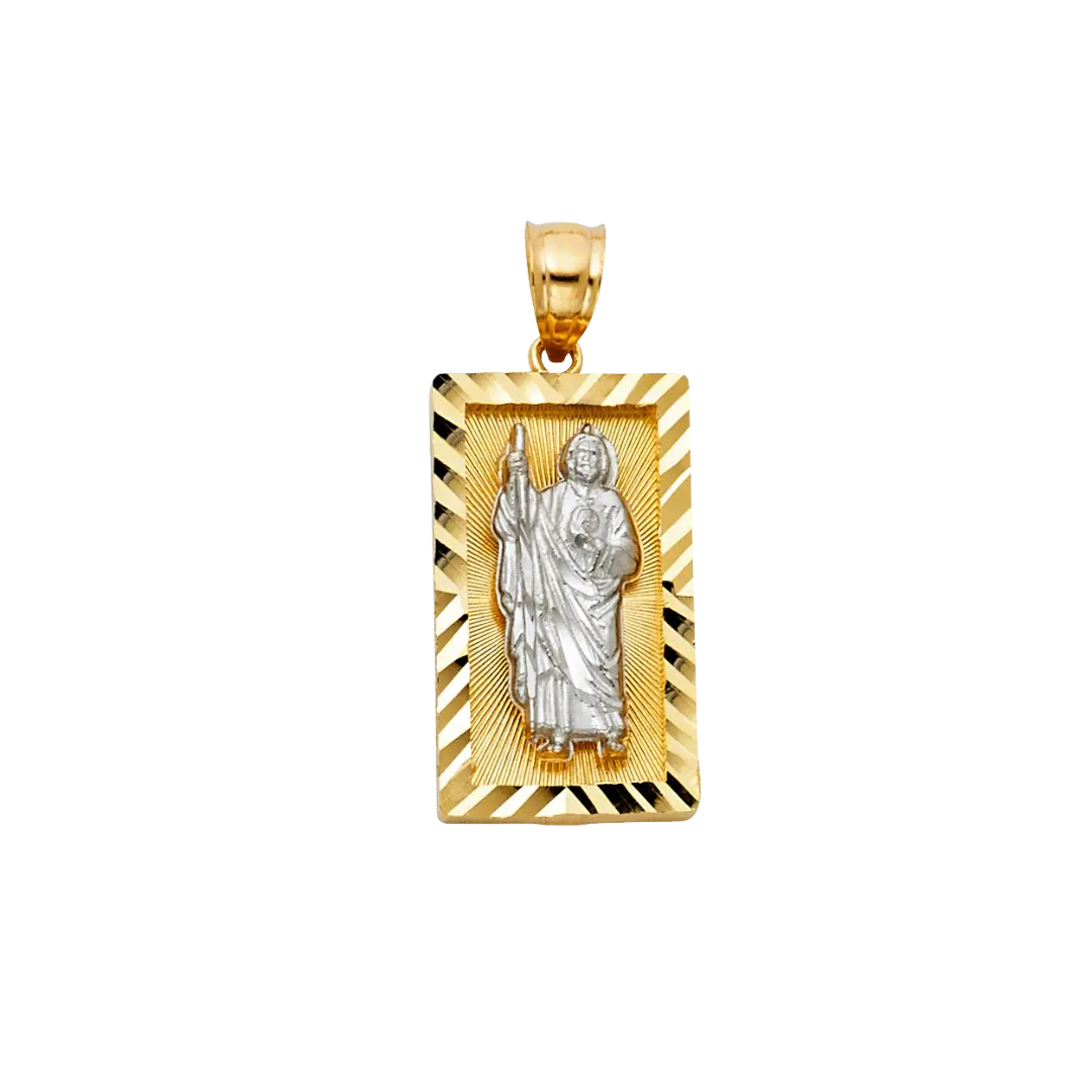 San Judas with CZ Pendant - 14k Two Tone Gold