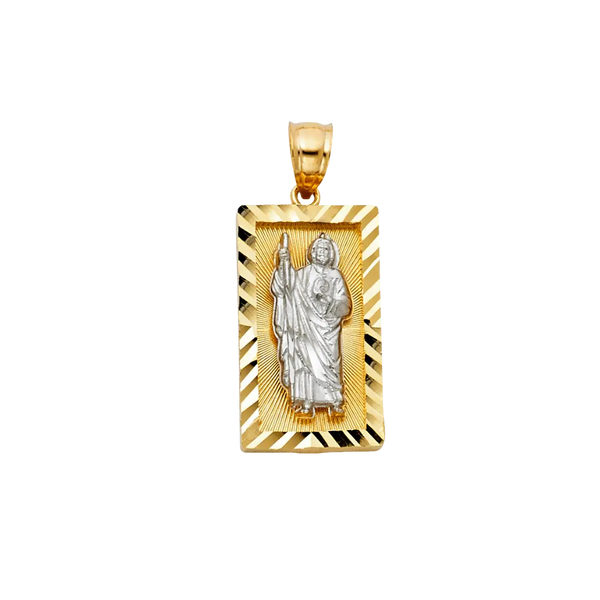 San Judas with CZ Pendant - 14k Two Tone Gold