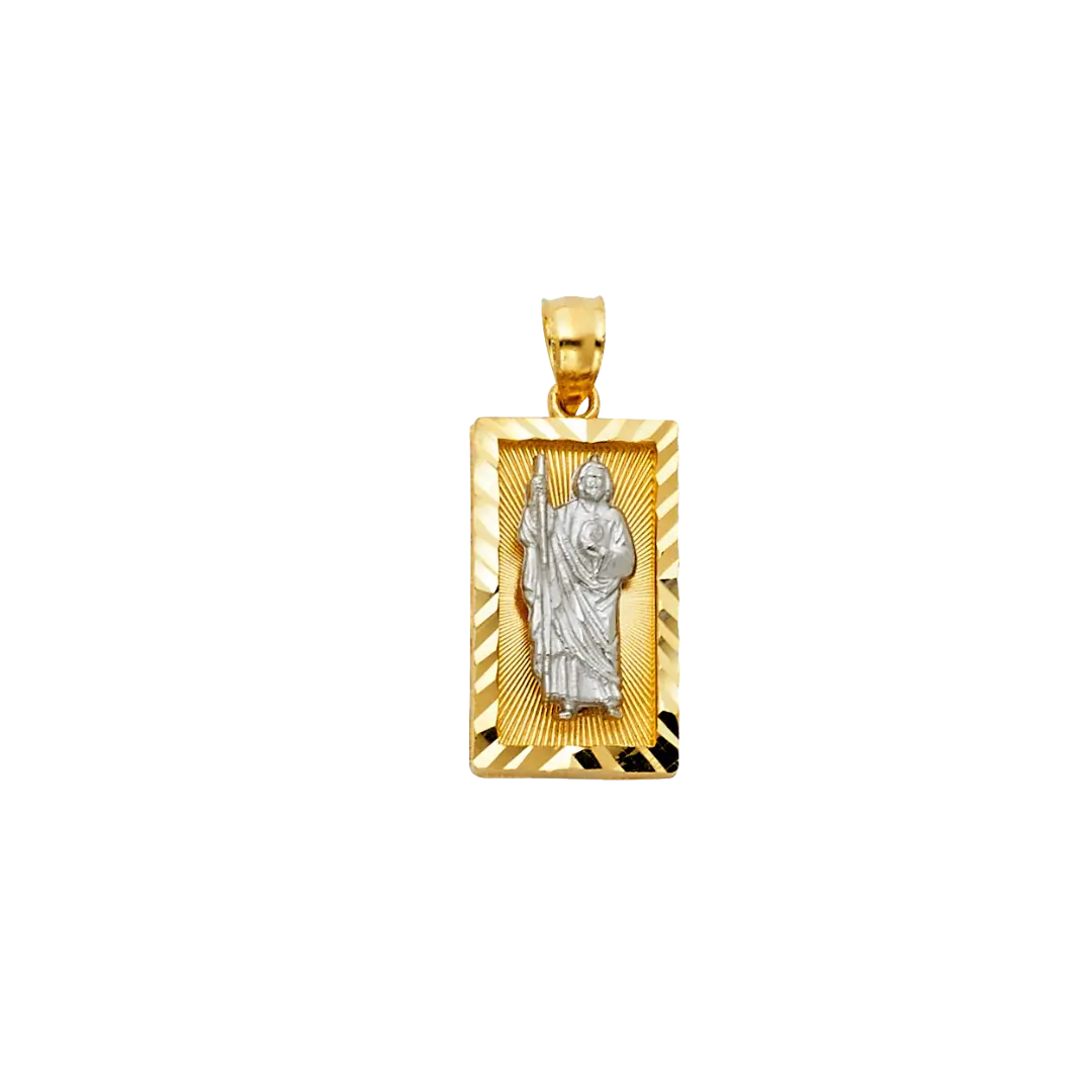 San Judas with CZ Pendant - 14k Two Tone Gold