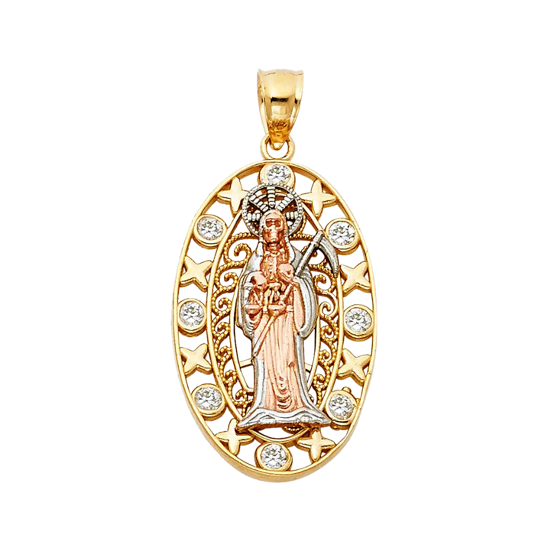 Santa Muerte Pendant - 14k Tri Color Gold