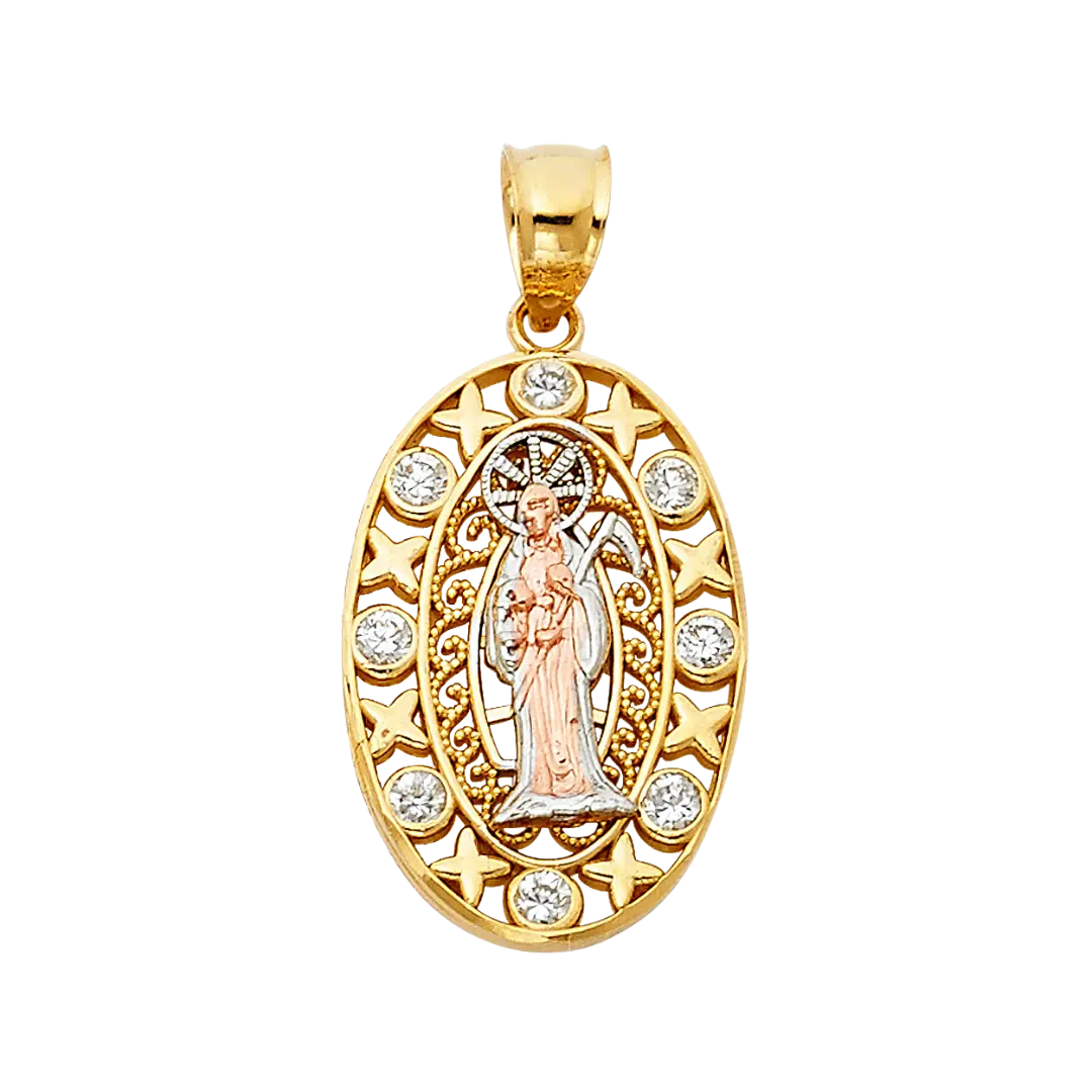 Santa Muerte Pendant - 14k Tri Color Gold