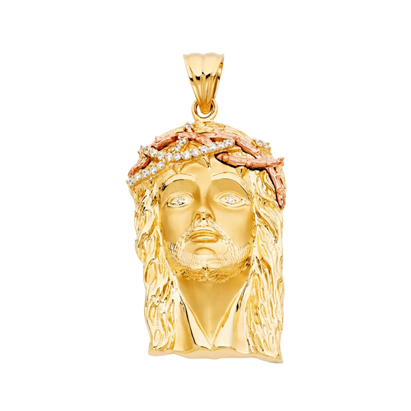 Jesus Christ Head Pendant with CZ - 14k Two Tone Gold