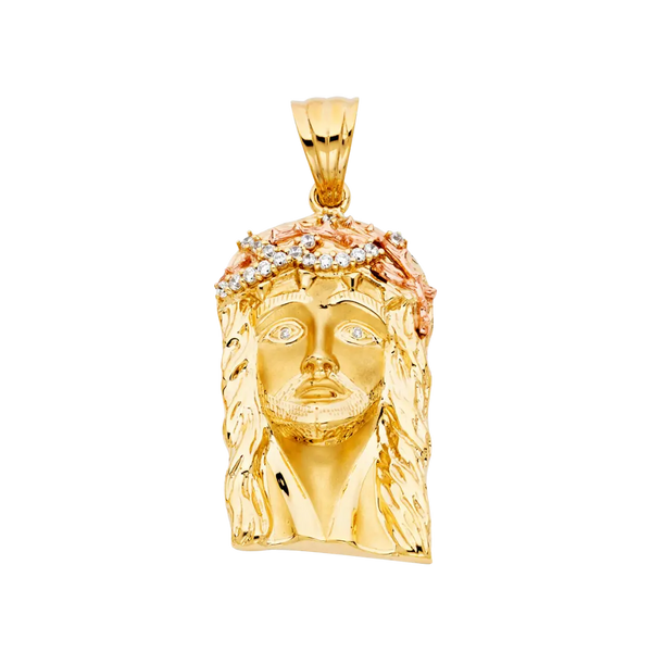 Jesus Christ Head Pendant with CZ - 14k Two Tone Gold