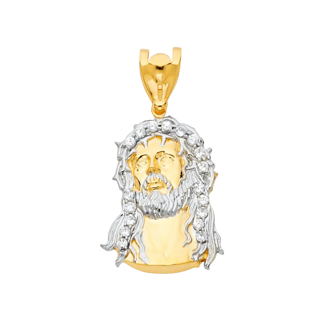 Jesus Christ Head Pendant with CZ - 14k Two Tone Gold