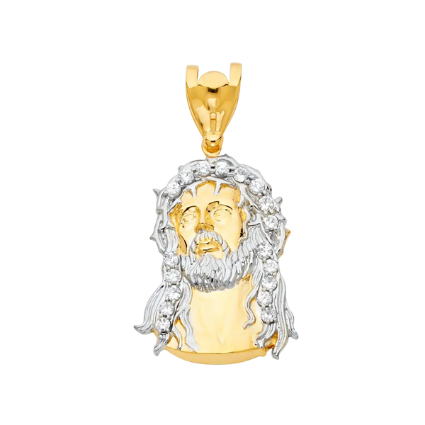 Jesus Christ Head Pendant with CZ - 14k Two Tone Gold