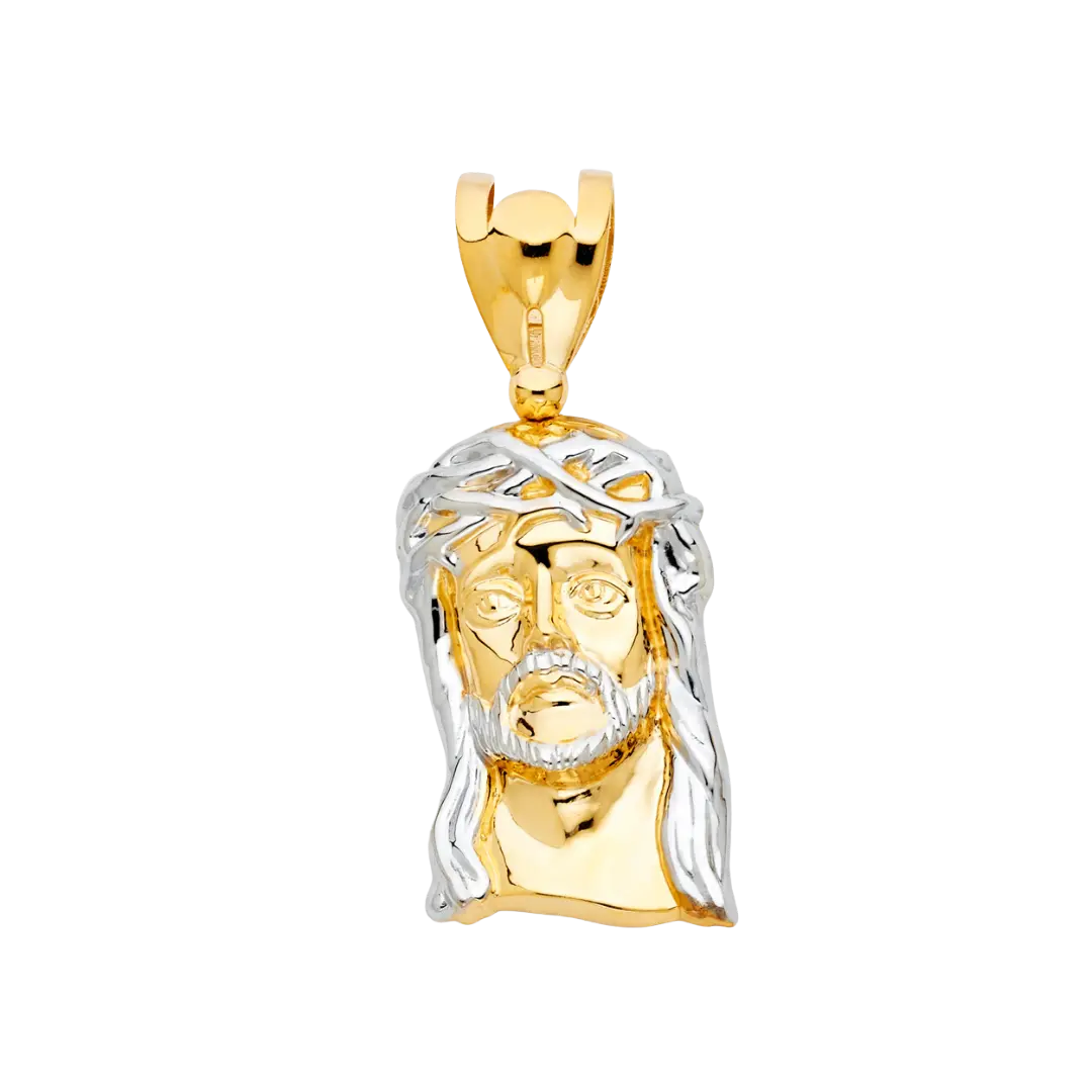 Jesus Christ Head Pendant with CZ - 14k Two Tone Gold