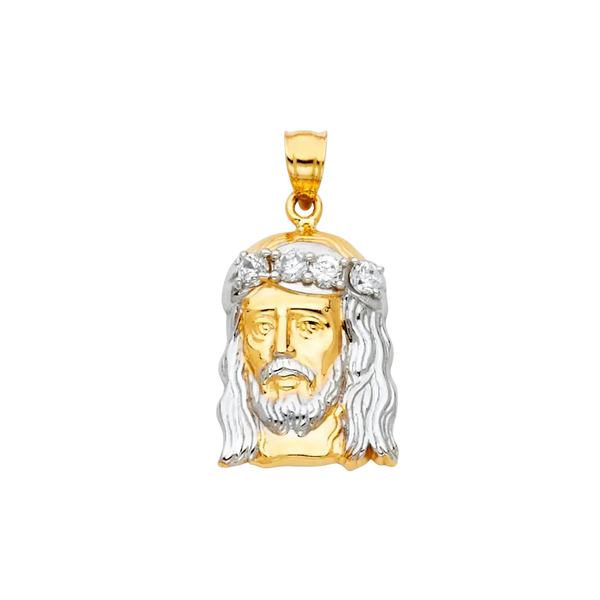 Jesus Christ Head Pendant with CZ - 14k Two Tone Gold