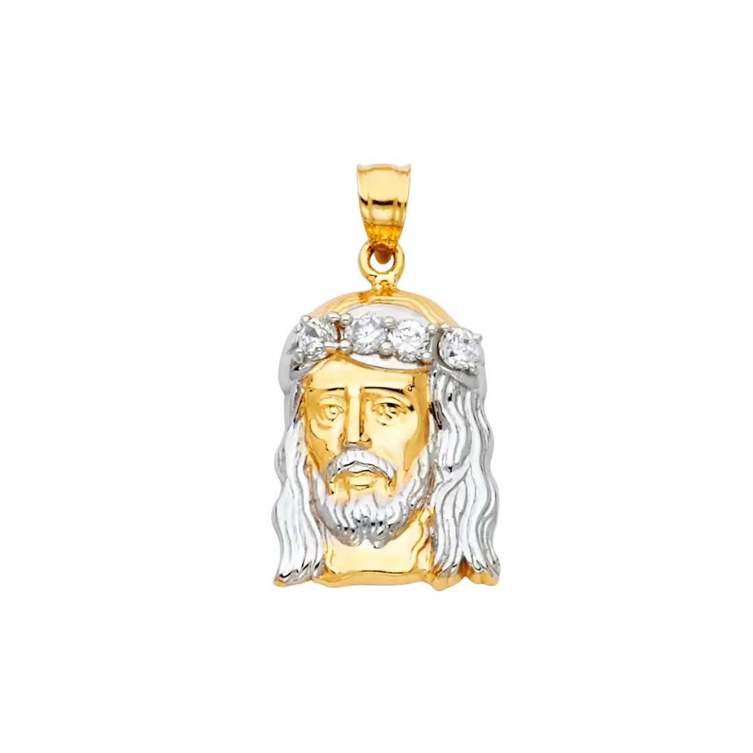 Jesus Christ Head Pendant with CZ - 14k Two Tone Gold