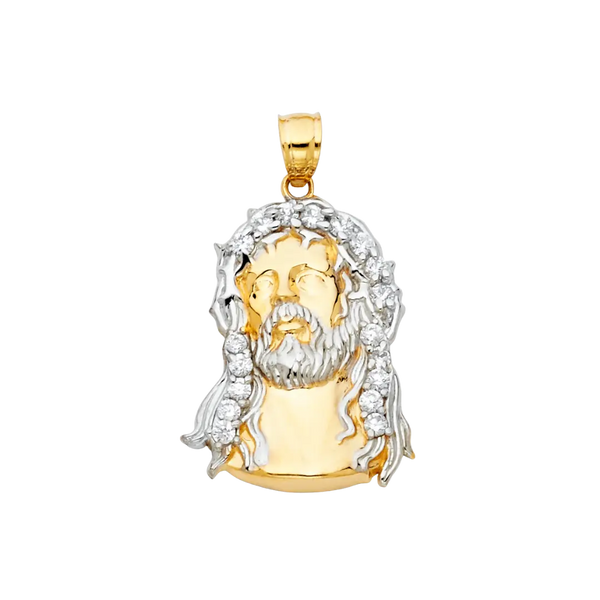 Jesus Christ Head Pendant with CZ - 14k Two Tone Gold