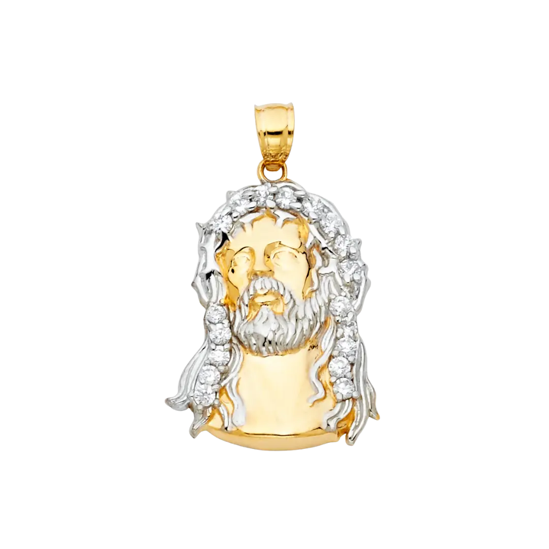 Jesus Christ Head Pendant with CZ - 14k Two Tone Gold