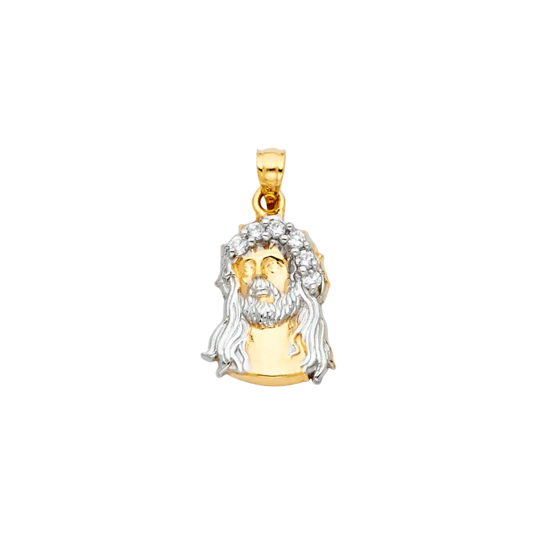 Jesus Christ Head Pendant with CZ - 14k Two Tone Gold