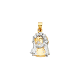 Jesus Christ Head Pendant with CZ - 14k Two Tone Gold