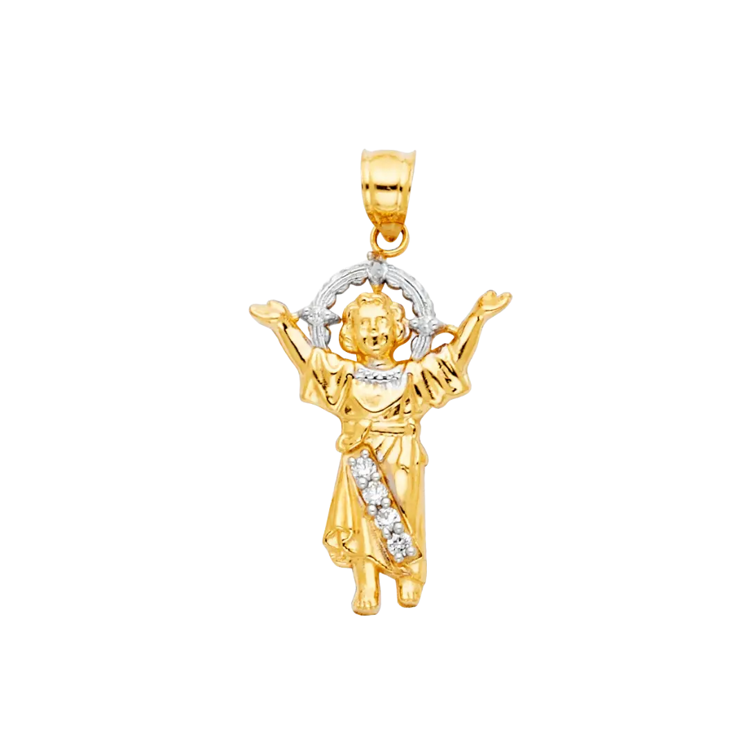 Divine Infant Jesus with CZ Pendant - 14k Two Tone Gold