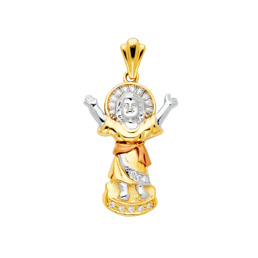 Divine Infant Jesus with CZ Pendant - 14k Tri Color Gold