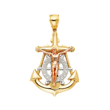 Mariner Cross Anchor Pendant - 14k Tri Color Gold