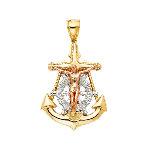 Mariner Cross Anchor Pendant - 14k Tri Color Gold