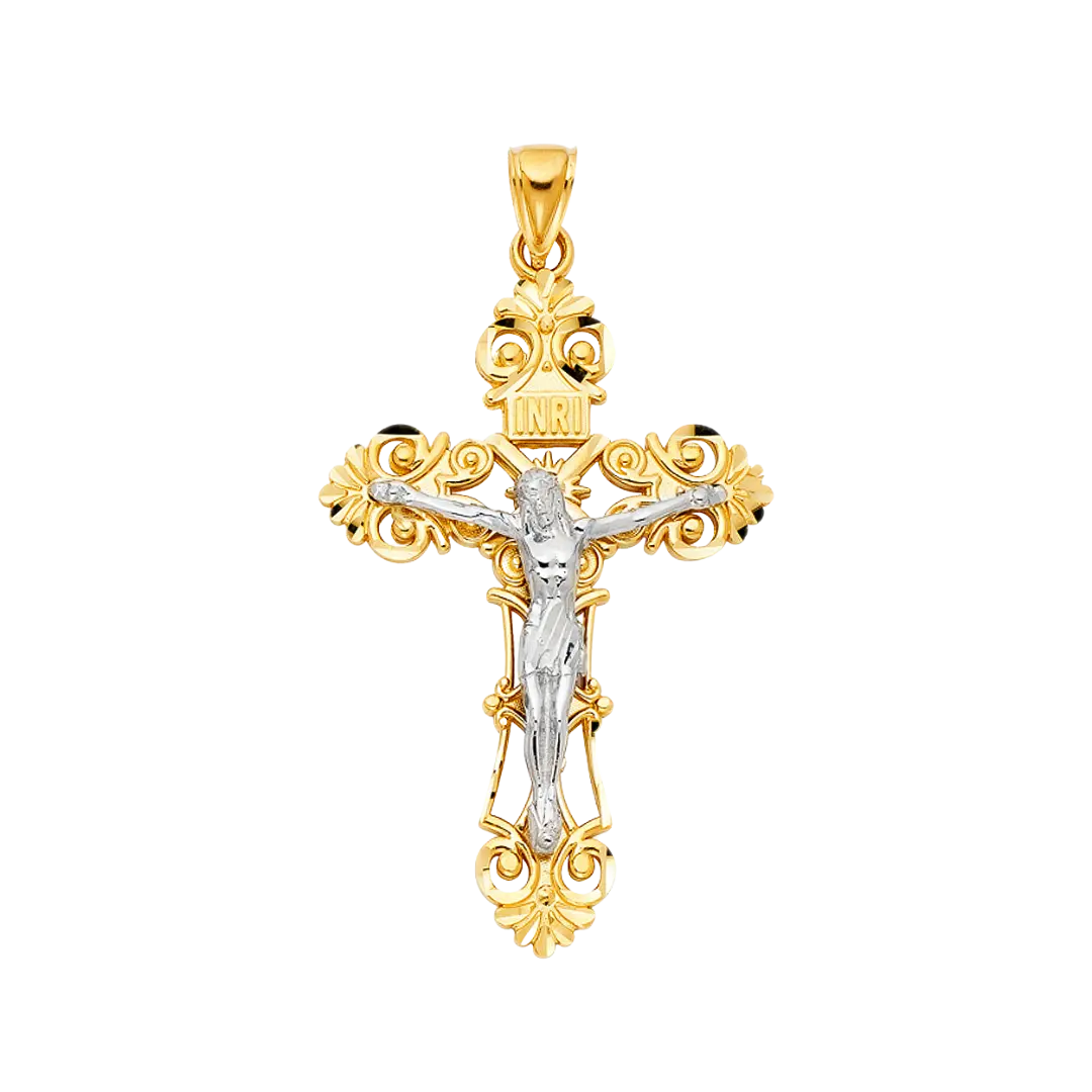 Cut Out Crucufix Pendant - 14k Two Tone Gold