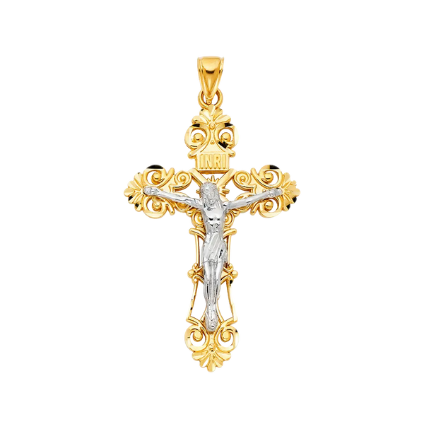 Cut Out Crucufix Pendant - 14k Two Tone Gold