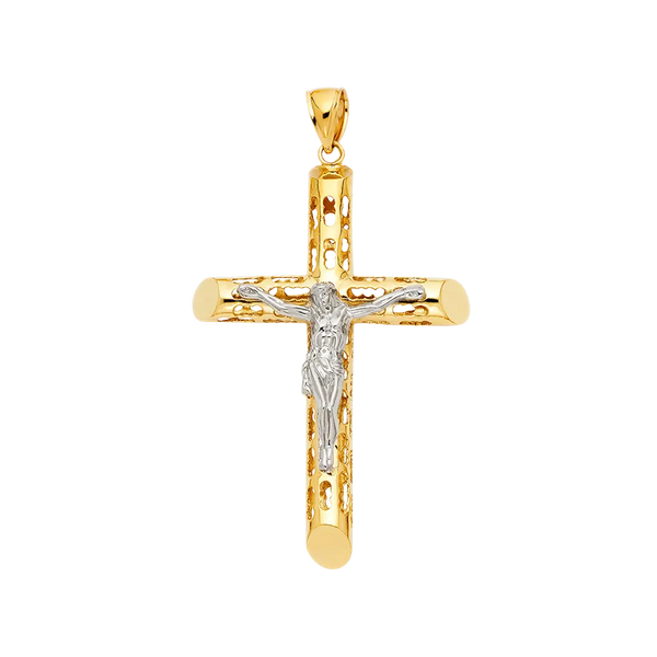 Cut Out Crucufix Pendant - 14k Two Tone Gold