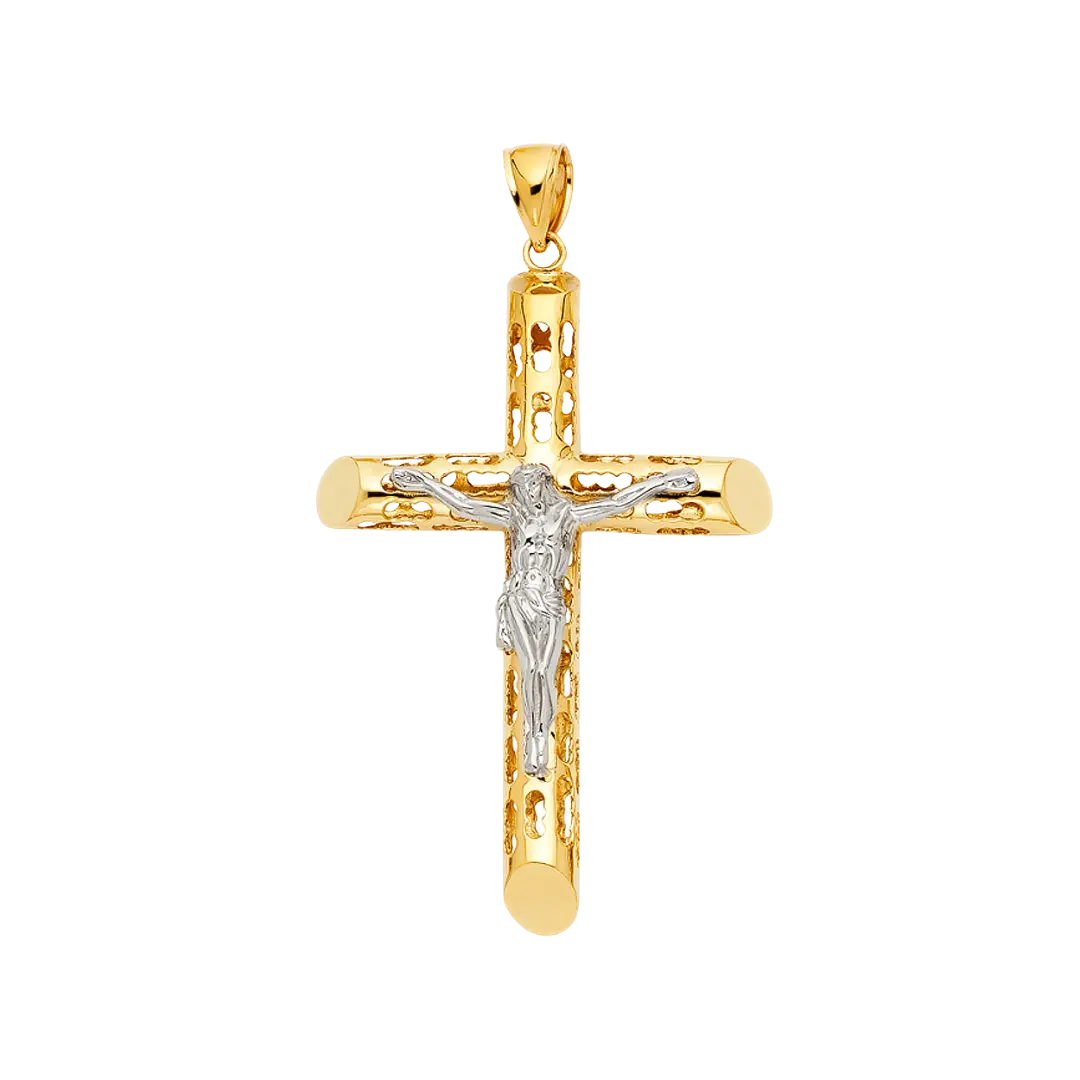 Cut Out Crucufix Pendant - 14k Two Tone Gold