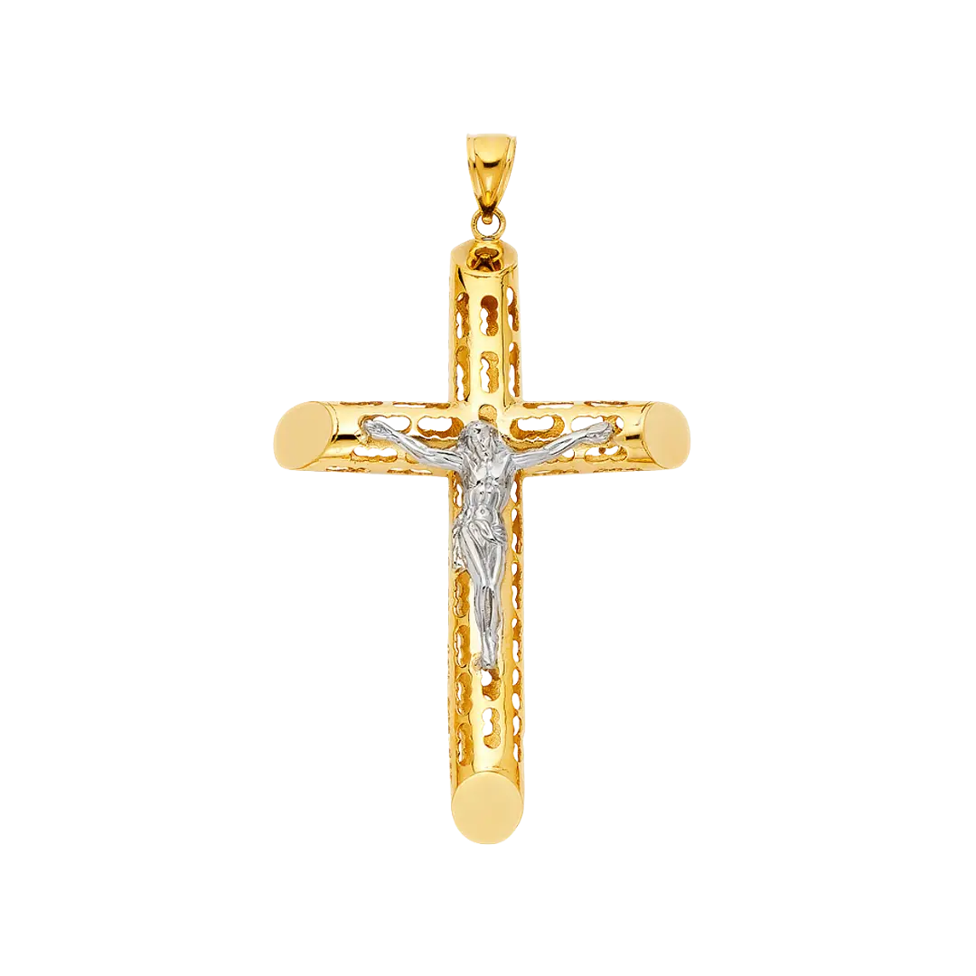 Cut Out Crucufix Pendant - 14k Two Tone Gold