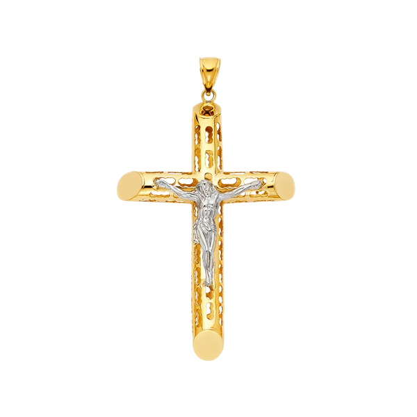 Cut Out Crucufix Pendant - 14k Two Tone Gold