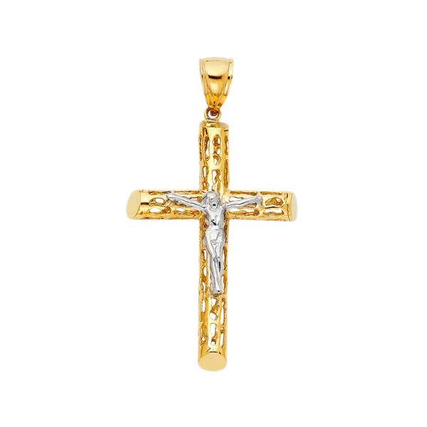 Cut Out Crucufix Pendant - 14k Two Tone Gold