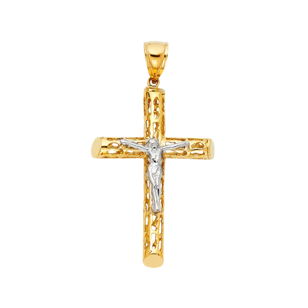 Cut Out Crucufix Pendant - 14k Two Tone Gold