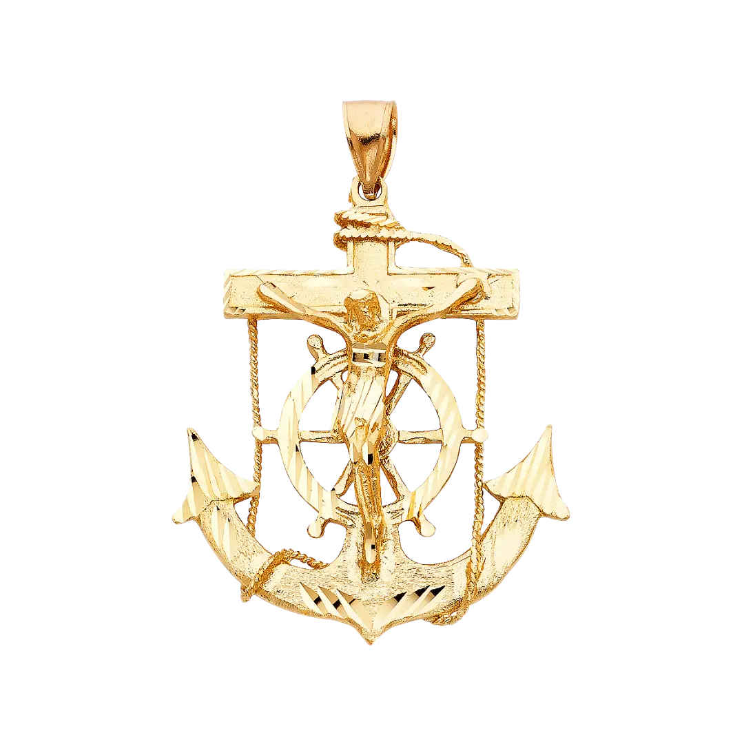 Mariner Cross Anchor Pendant - 14k Yellow Gold