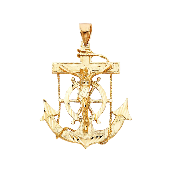 Mariner Cross Anchor Pendant - 14k Yellow Gold