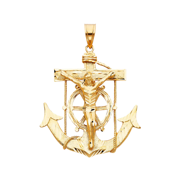 Mariner Cross Anchor Pendant - 14k Yellow Gold