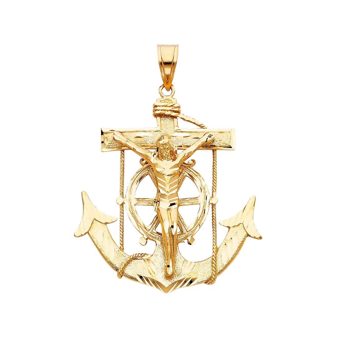 Mariner Cross Anchor Pendant - 14k Yellow Gold