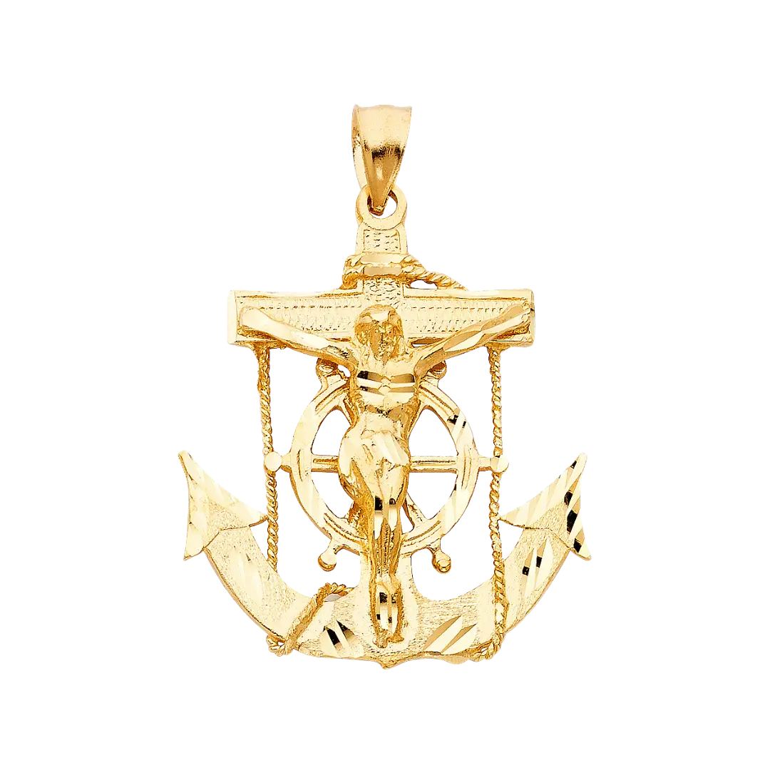 Mariner Cross Anchor Pendant - 14k Yellow Gold