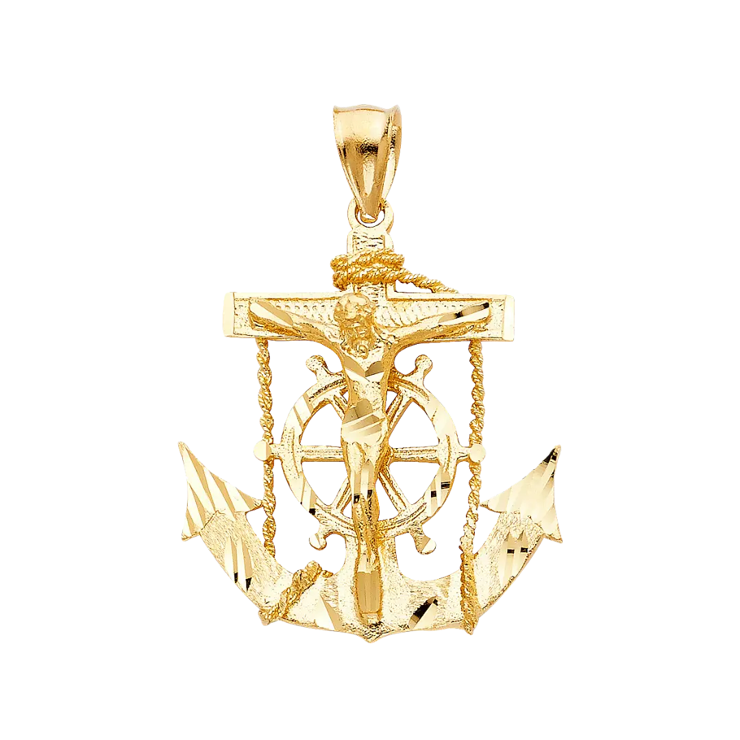 Mariner Cross Anchor Pendant - 14k Yellow Gold