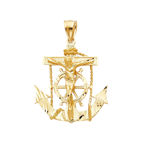 Mariner Cross Anchor Pendant - 14k Yellow Gold