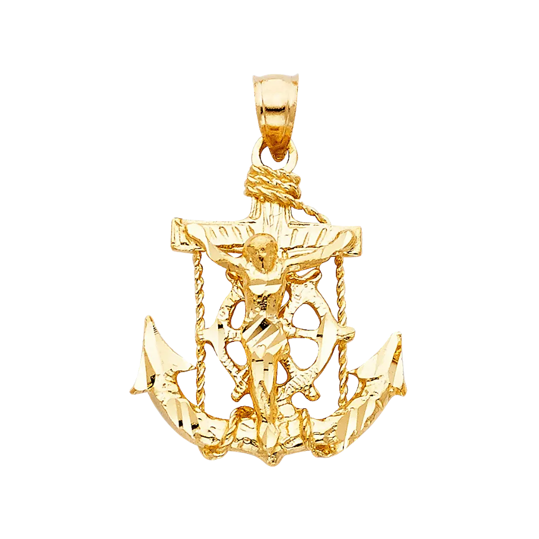 Mariner Cross Anchor Pendant - 14k Yellow Gold