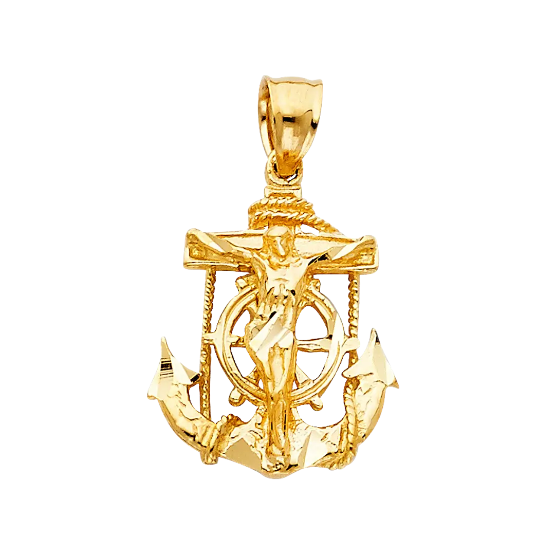 Mariner Cross Anchor Pendant - 14k Yellow Gold