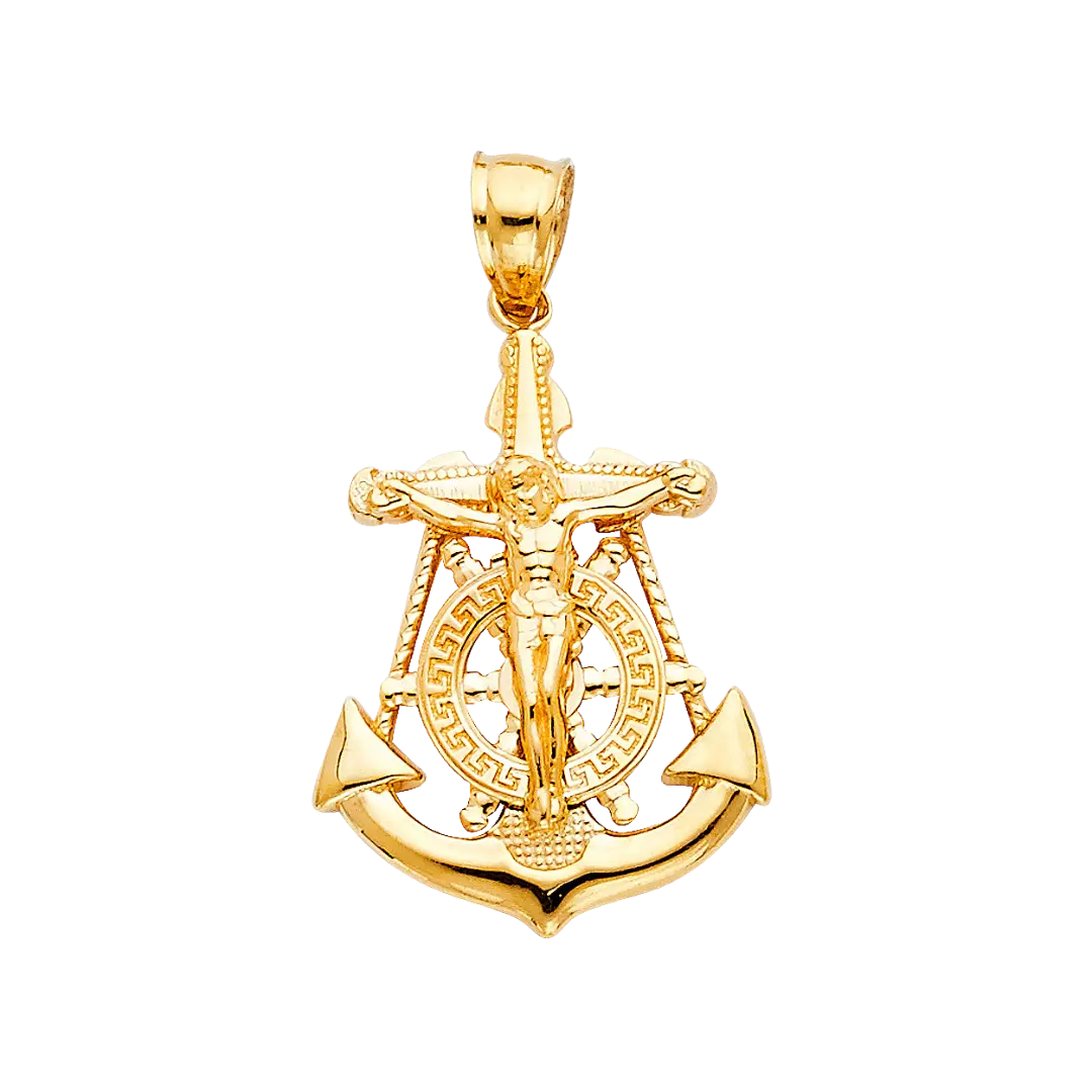 Mariner Cross Anchor Pendant - 14k Yellow Gold