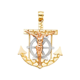 Mariner Cross Anchor Pendant - 14k Tri Color Gold