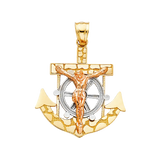 Mariner Cross Anchor Pendant - 14k Tri Color Gold