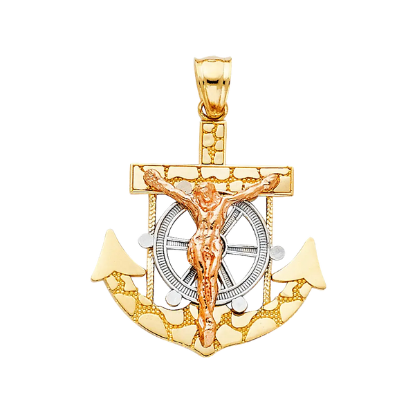 Mariner Cross Anchor Pendant - 14k Tri Color Gold