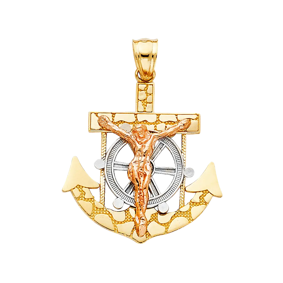 Mariner Cross Anchor Pendant - 14k Tri Color Gold