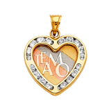 Heart Te Amo with CZ Pendant - 14k Tri Color Gold