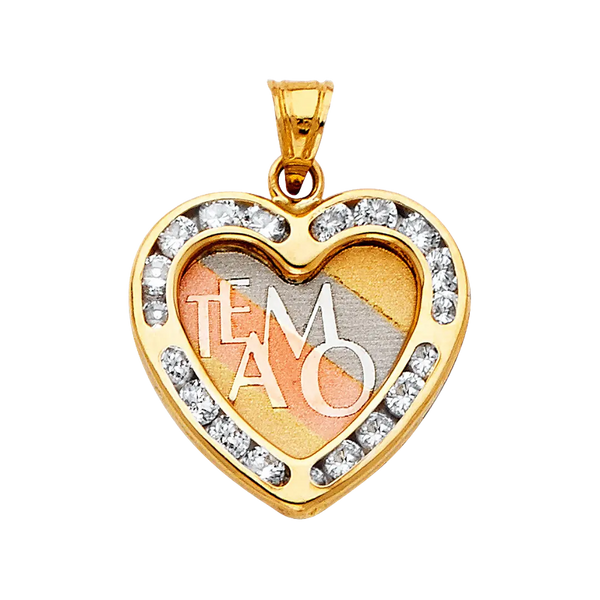 Heart Te Amo with CZ Pendant - 14k Tri Color Gold