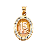 Oval Quince Anos with CZ Pendant - 14k Tri Color Gold