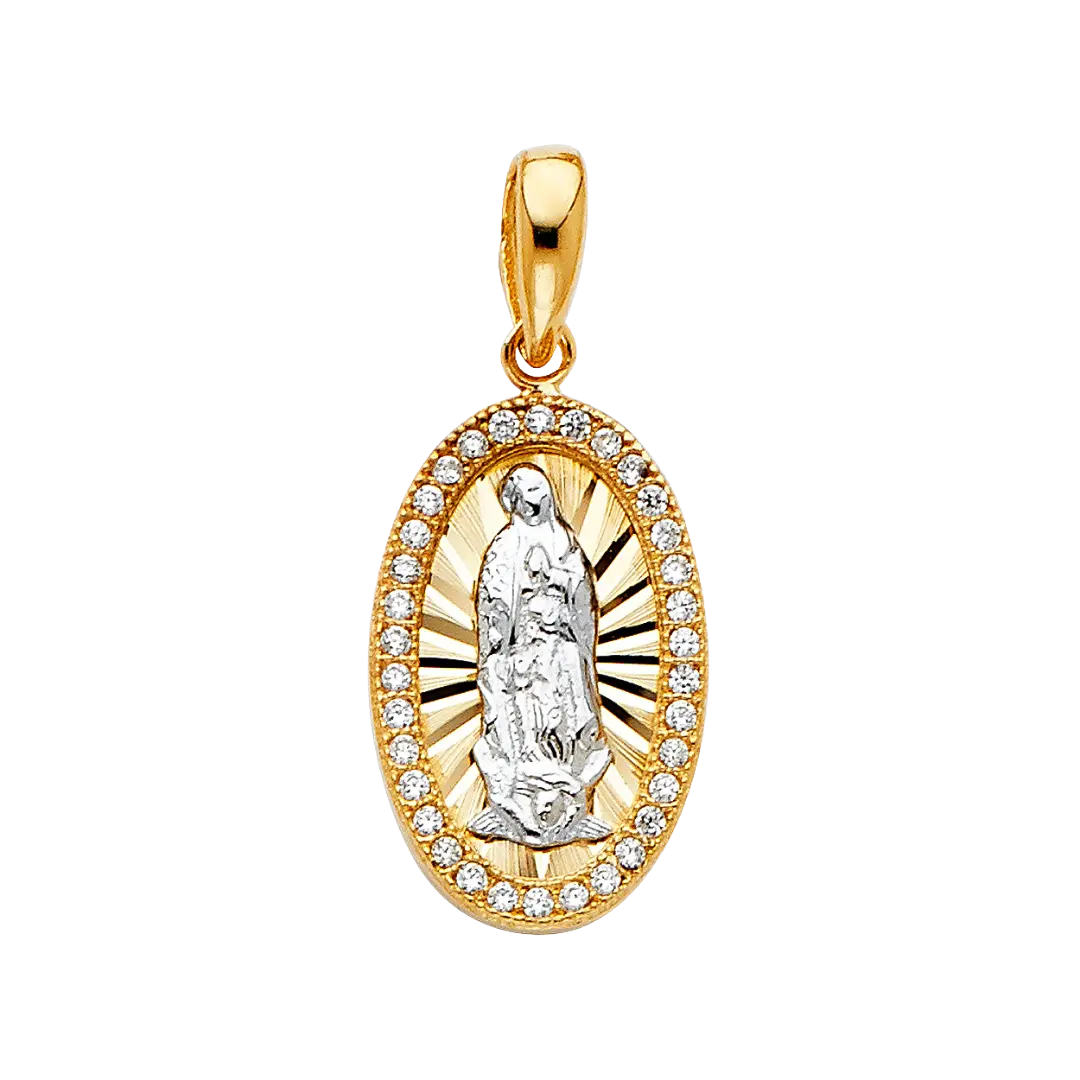 Guadalupe with CZ Pendant - 14k Two Tone Gold